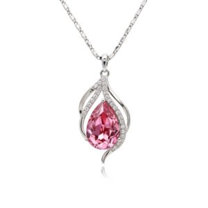 Silver teardrop pendant necklace with pear-cut Swarovski Element crystal and micro-pavé accents wholesale