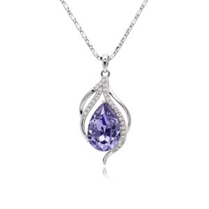 Silver teardrop pendant necklace with pear-cut Swarovski Element crystal and micro-pavé accents wholesale