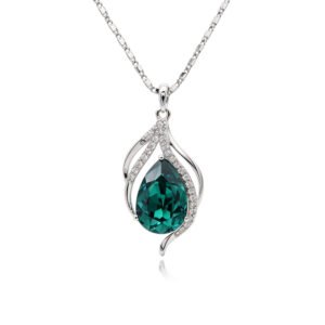 Silver teardrop pendant necklace with pear-cut Swarovski Element crystal and micro-pavé accents wholesale