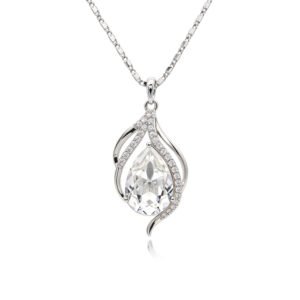 Silver teardrop pendant necklace with pear-cut Swarovski Element crystal and micro-pavé accents wholesale