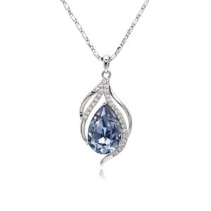Silver teardrop pendant necklace with pear-cut Swarovski Element crystal and micro-pavé accents wholesale