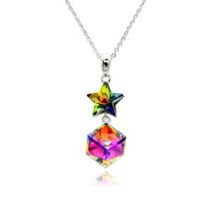 Silver star pendant necklace with multi-color Swarovski Element star crystal and geometric cube crystal wholesale