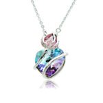 Silver tulip flower heart pendant necklace with Swarovski Element heart crystal wholesale