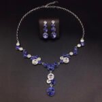 Silver statement Y-necklace and cluster drop earrings set with round multi-color Swarovski Element crystals wholesale