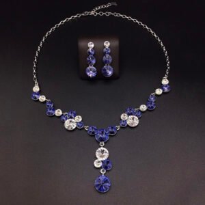 Silver statement Y-necklace and cluster drop earrings set with round multi-color Swarovski Element crystals wholesale