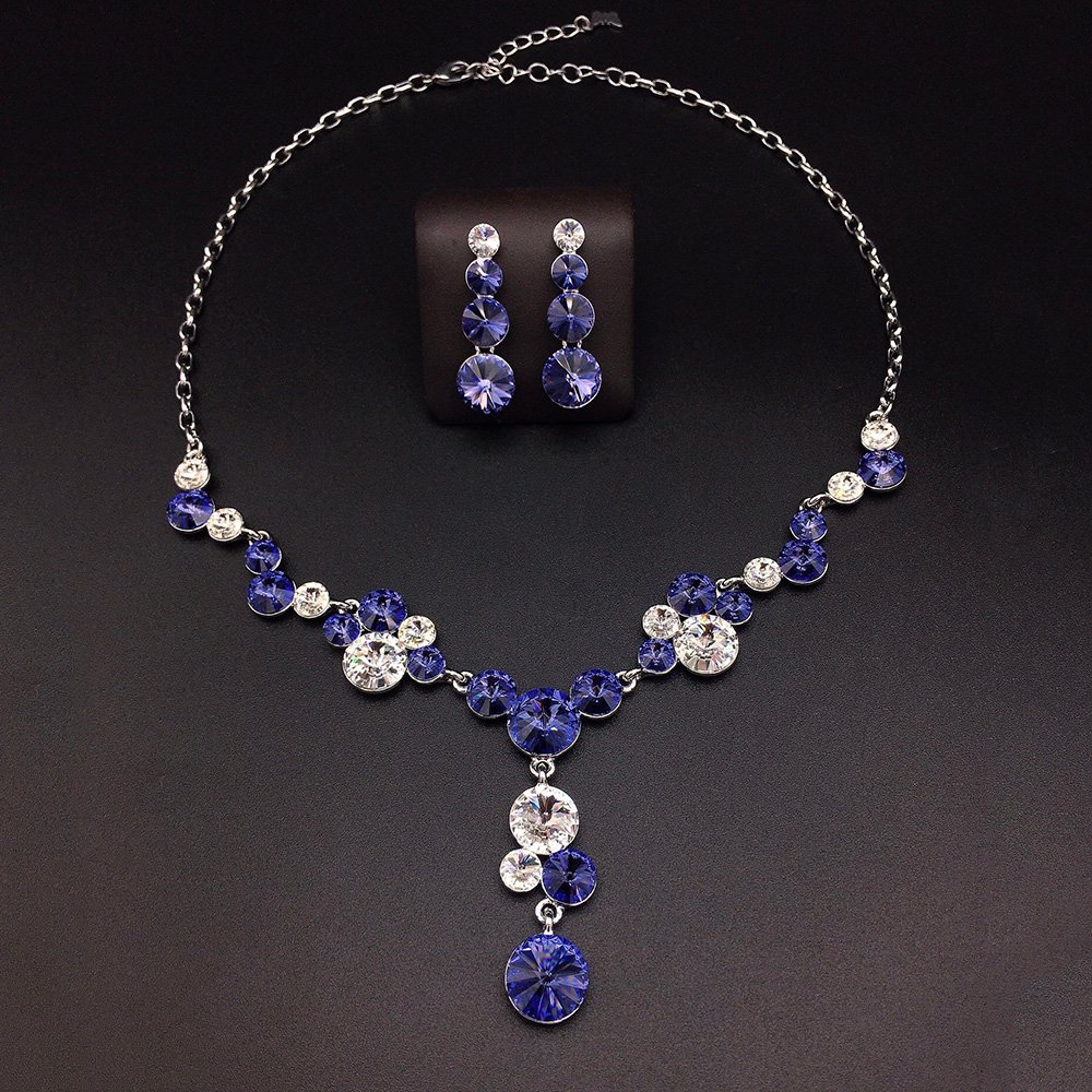 G100539-G300250E02Y.472.A Silver statement Y-necklace and cluster drop earrings set with round multi-color Swarovski Element crystals wholesale