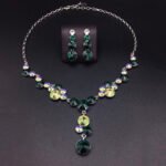 Silver statement Y-necklace and cluster drop earrings set with round multi-color Swarovski Element crystals wholesale