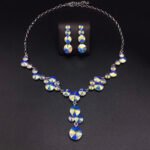 Silver statement Y-necklace and cluster drop earrings set with round multi-color Swarovski Element crystals wholesale