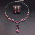 Silver statement Y-necklace and cluster drop earrings set with round multi-color Swarovski Element crystals wholesale