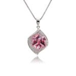 Silver geometric pendant necklace with hexagon Swarovski Element crystal and micro-pavé swirl frame wholesale