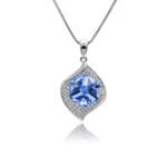 Silver geometric pendant necklace with hexagon Swarovski Element crystal and micro-pavé swirl frame wholesale