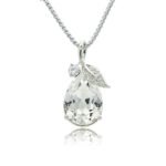 Silver teardrop pendant necklace with micro-pavé leaf cap accent and faceted Swarovski Element crystal wholesale