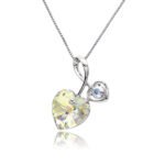 Silver double heart pendant necklace with ribbon bail and faceted Swarovski Element crystal wholesale
