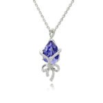 Silver teardrop pendant necklace wrapped with micro-pavé ribbon bow and Swarovski Element crystal wholesale