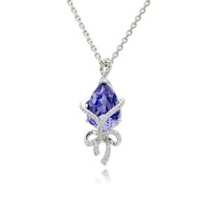 Silver teardrop pendant necklace wrapped with micro-pavé ribbon bow and Swarovski Element crystal wholesale