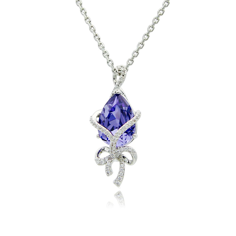 Silver teardrop pendant necklace wrapped with micro-pavé ribbon bow and Swarovski Element crystal wholesale