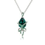 Silver teardrop pendant necklace wrapped with micro-pavé ribbon bow and Swarovski Element crystal wholesale
