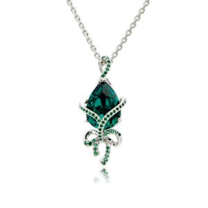 Silver teardrop pendant necklace wrapped with micro-pavé ribbon bow and Swarovski Element crystal wholesale
