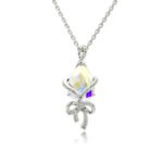 Silver teardrop pendant necklace wrapped with micro-pavé ribbon bow and Swarovski Element crystal wholesale
