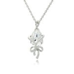 Silver teardrop pendant necklace wrapped with micro-pavé ribbon bow and Swarovski Element crystal wholesale