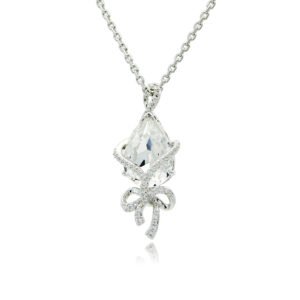 Silver teardrop pendant necklace wrapped with micro-pavé ribbon bow and Swarovski Element crystal wholesale