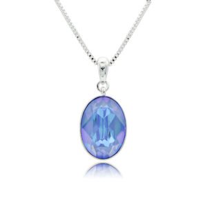 Silver oval pendant necklace featuring a brilliant facet-cut Swarovski Element crystal wholesale