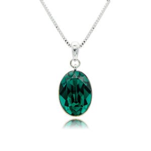 Silver oval pendant necklace featuring a brilliant facet-cut Swarovski Element crystal wholesale