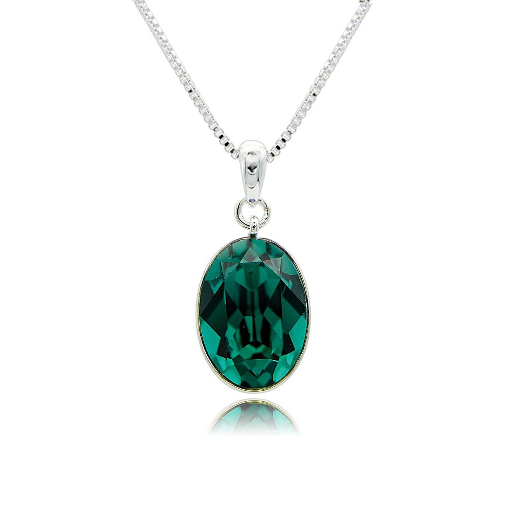 Silver oval pendant necklace featuring a brilliant facet-cut Swarovski Element crystal wholesale