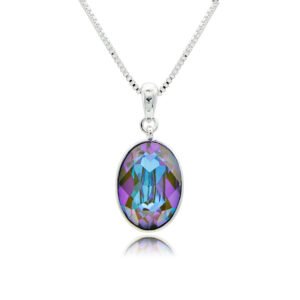 Silver oval pendant necklace featuring a brilliant facet-cut Swarovski Element crystal wholesale