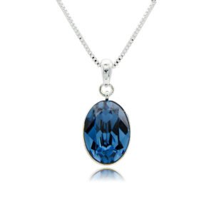 Silver oval pendant necklace featuring a brilliant facet-cut Swarovski Element crystal wholesale
