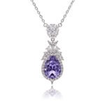 Silver vintage teardrop pendant necklace with ornate micro-pavé halo and Swarovski Element crystal wholesale