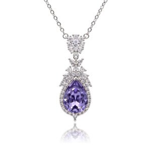 Silver vintage teardrop pendant necklace with ornate micro-pavé halo and Swarovski Element crystal wholesale