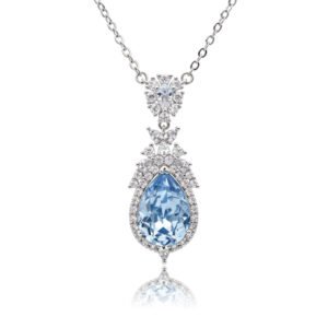 Silver vintage teardrop pendant necklace with ornate micro-pavé halo and Swarovski Element crystal wholesale