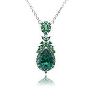 Silver vintage teardrop pendant necklace with ornate micro-pavé halo and Swarovski Element crystal wholesale