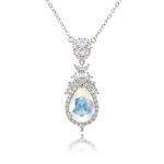 Silver vintage teardrop pendant necklace with ornate micro-pavé halo and Swarovski Element crystal wholesale