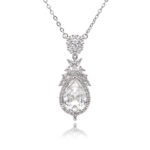 Silver vintage teardrop pendant necklace with ornate micro-pavé halo and Swarovski Element crystal wholesale
