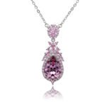 Silver vintage teardrop pendant necklace with ornate micro-pavé halo and Swarovski Element crystal wholesale