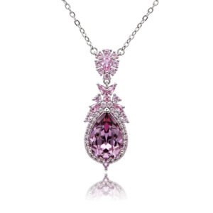 Silver vintage teardrop pendant necklace with ornate micro-pavé halo and Swarovski Element crystal wholesale