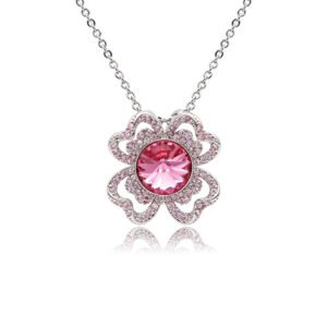 Silver four leaf clover pendant necklace with micro-pavé frame and round Swarovski Element crystal wholesale