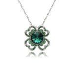 Silver four leaf clover pendant necklace with micro-pavé frame and round Swarovski Element crystal wholesale