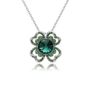 Silver four leaf clover pendant necklace with micro-pavé frame and round Swarovski Element crystal wholesale
