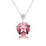 Silver star pendant necklace with polished star frame overlay and round Swarovski Element crystal wholesale