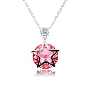 Silver star pendant necklace with polished star frame overlay and round Swarovski Element crystal wholesale