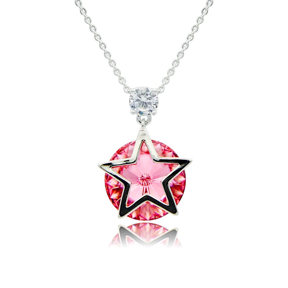 Silver star pendant necklace with polished star frame overlay and round Swarovski Element crystal wholesale