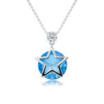 Silver star pendant necklace with polished star frame overlay and round Swarovski Element crystal wholesale