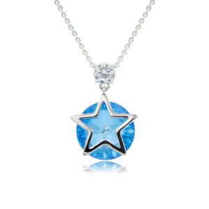 Silver star pendant necklace with polished star frame overlay and round Swarovski Element crystal wholesale