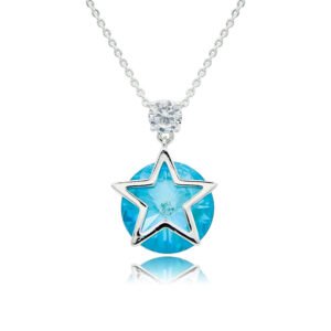 Silver star pendant necklace with polished star frame overlay and round Swarovski Element crystal wholesale
