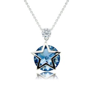 Silver star pendant necklace with polished star frame overlay and round Swarovski Element crystal wholesale