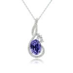 Silver swirl wave pendant necklace with micro-pavé accents framing an oval Swarovski Element crystal wholesale