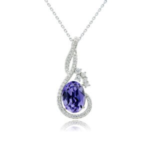 Silver swirl wave pendant necklace with micro-pavé accents framing an oval Swarovski Element crystal wholesale